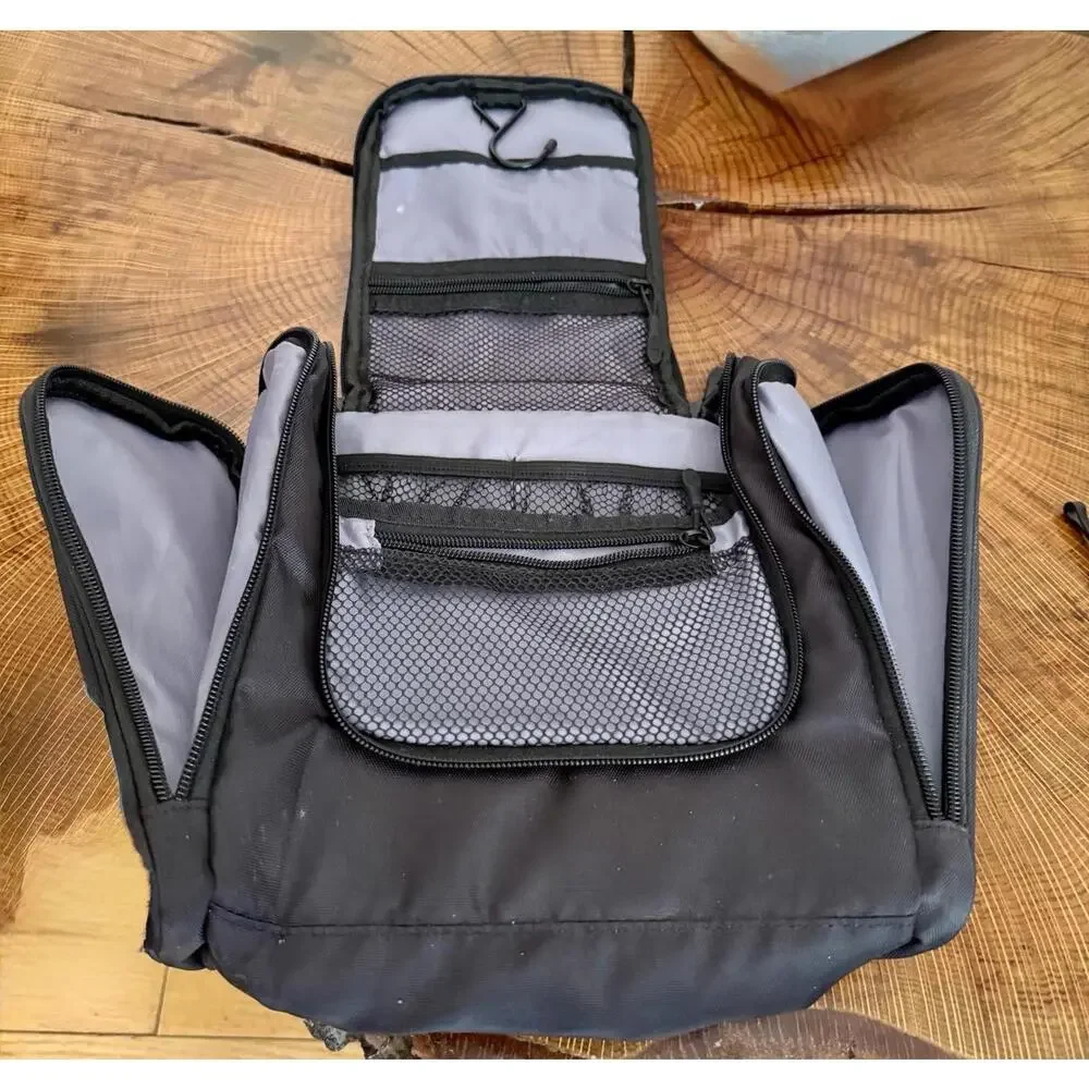 Vintage 1990s Ballistic Nylon Hanging Toiletry Bag Black Travel Organizer